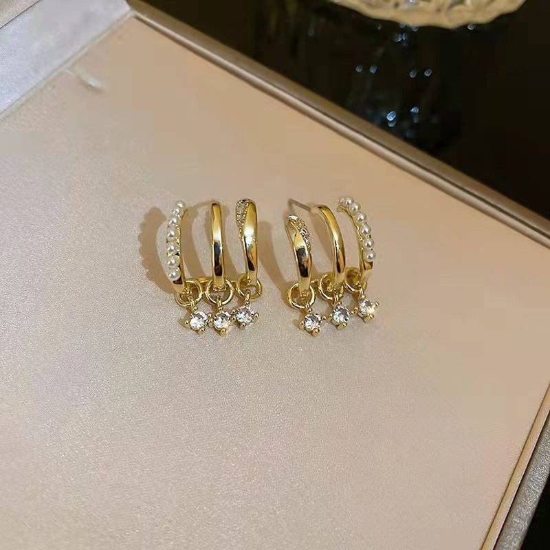 Women Jewellry Trendy Peal Ear Row Sparkling Earrings Earrings Diamond Stud