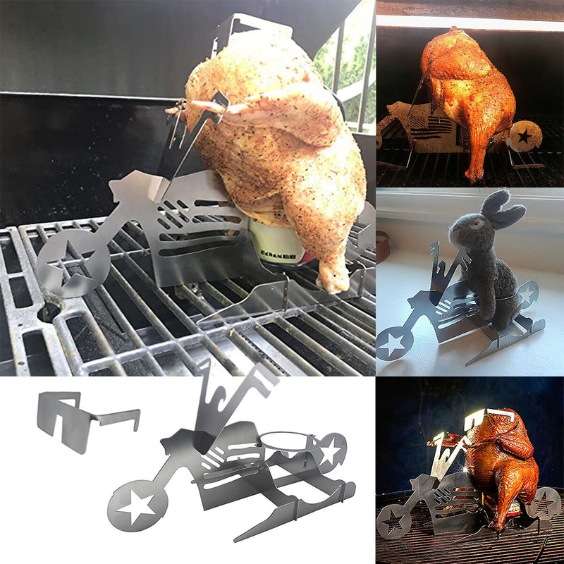 Motorcycle Chicken Grill Stainless Steel BBQ Stand Chicken Turkey Roasting Rack