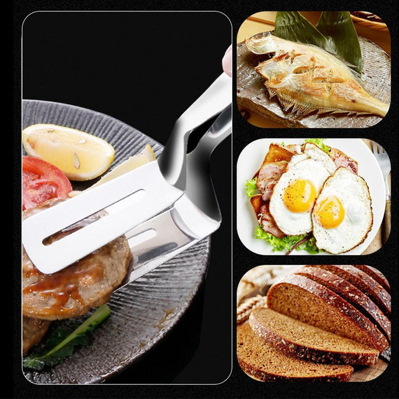 3in1 Multifunctional Steel Food Flipping Steak Clamps Spatula US U9Q7