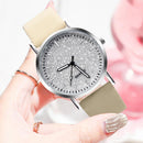 Women Casual Quartz Watches Minimal Leather Round Dial Wristwatch (Beige) Newly
