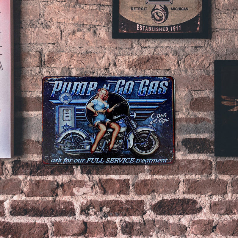 Rectangular Retro Metal Tin Sign Metal Painting Motorcycle with Girl Decor