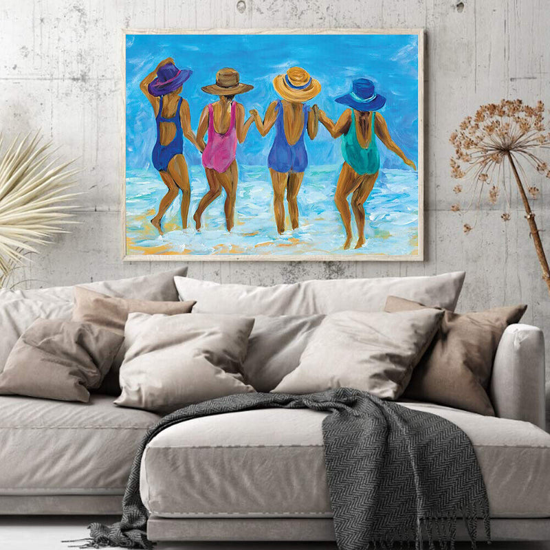Beach Girls Oil Paint by Numbers Hand Painted Frameless Picture Home Orname
