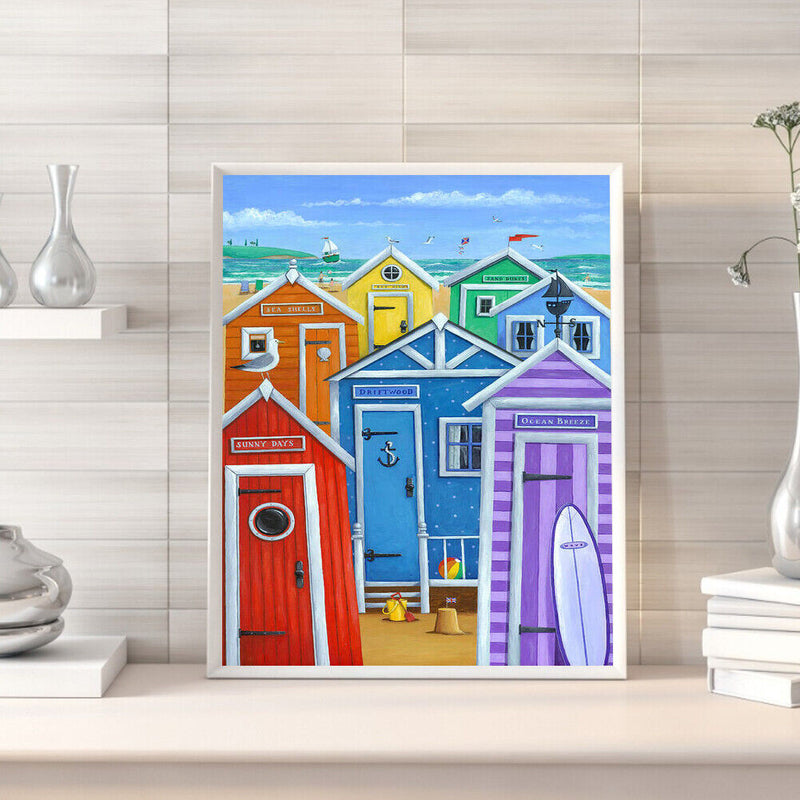 Frameless Oil Paint By Numbers Sea Colorful House DIY Canvas Picture Craft