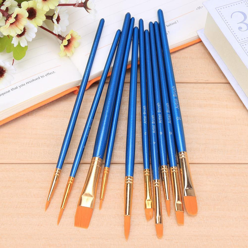 10pcs Kids Student Hand Painted Blue Watercolor Gouache Color Brush Nylonhaa