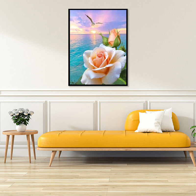 5D Drawing Picture Kit DIY Room Full Round Drill Flowers on Sea Diamond Painting