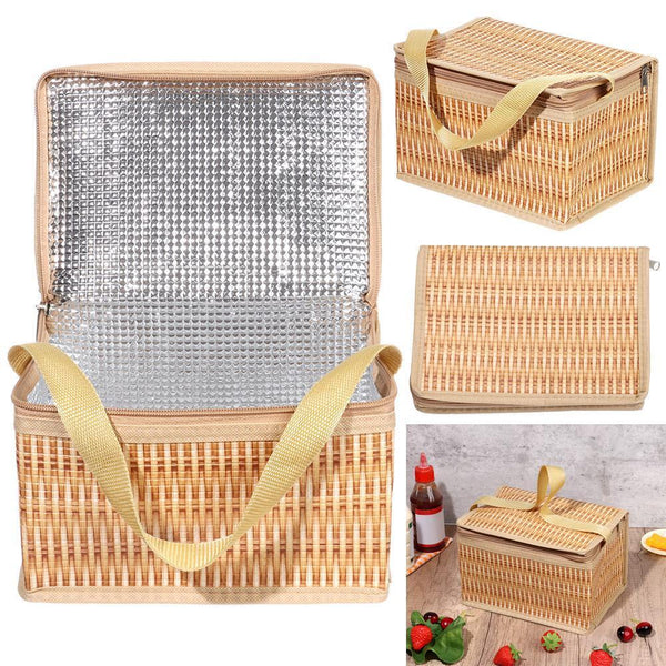 Woven Keep Warm Lid and Handle Wicker Picnic Basket Waterproof Rattan Bag