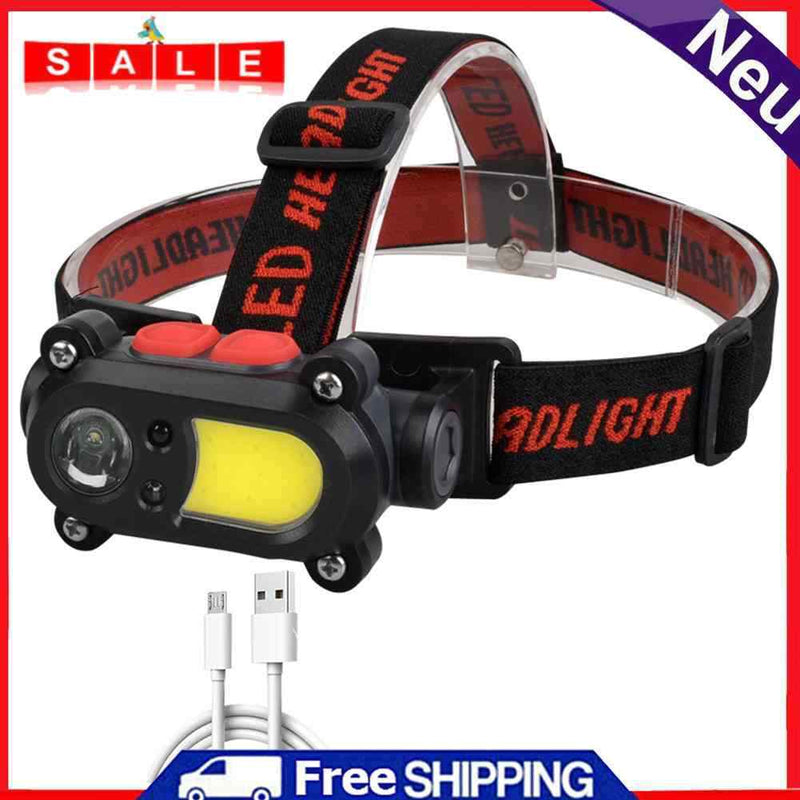 COB LED Headlamp Waterproof Headlight 6 Mode USB Sensor Head Lamp for Outdoor