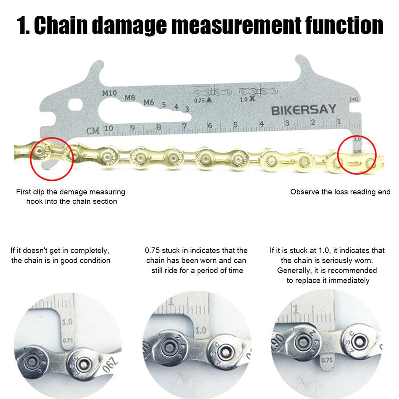 BIKERSAY 7 in 1MTB Road Bicycle Chain Wear Indicator Chain Checker Ruler Ga