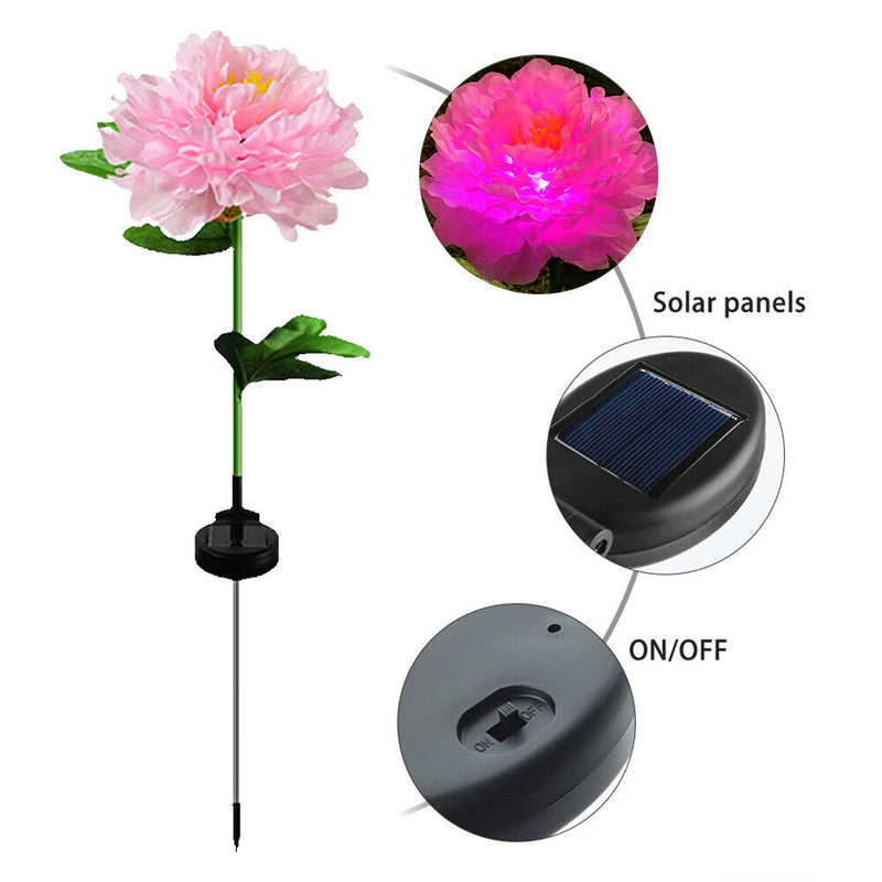 #A Solar LED Peony Flower Light Waterproof Outdoor Patio Garden Lawn Path Yard L