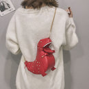 Women Cartoon Dinosaur Shoulder Bag Rivet PU Leather Crossbody Bags (Red)