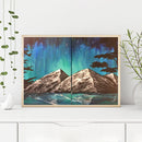 Aurora Night Mountains Oil Paint By Numbers 2 Panels DIY Picture for Adults K