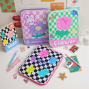 Girl Cartoon PU Checkerboard Pattern Tablet Case Zipper Clutch (Purple) Newly