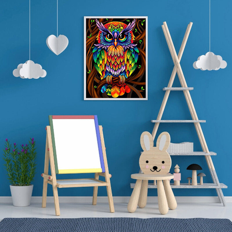 5D Diamond Painting DIY Colorful Owl Full Round Diamond Mosaic Art