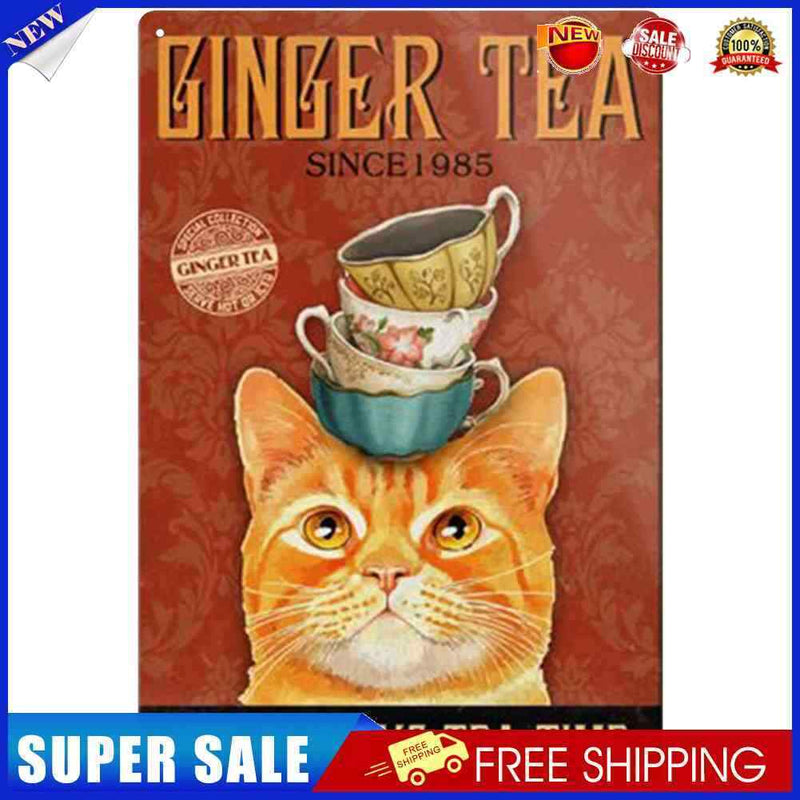 Cups on Cat Head Retro Metal Plate Tin Sign Plaque Poster for Bar Club Cafe