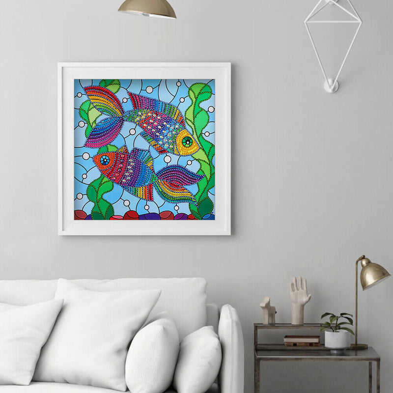 DIY Partial Drill Special Shape Fish Rhinestone Drawing for Home Decoration