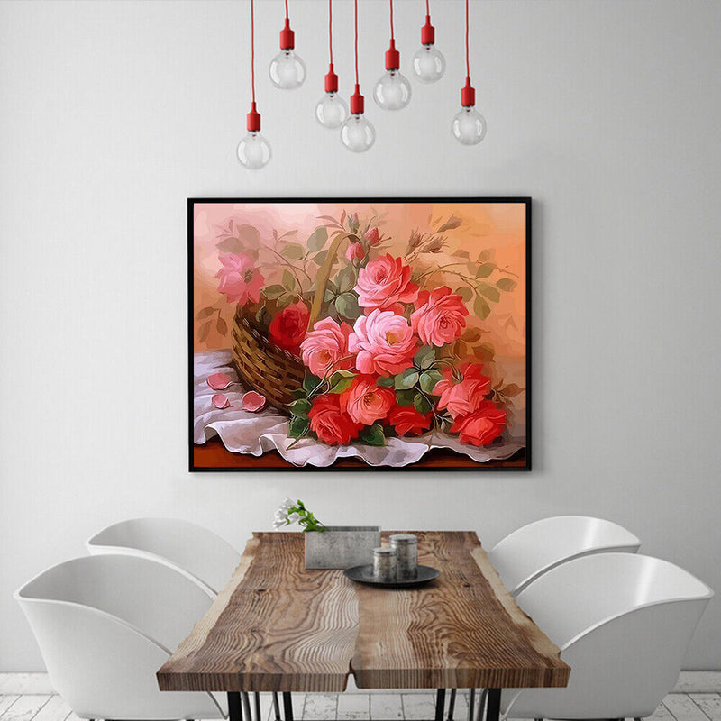 Peony in Basket Oil Paint By Numbers Kit DIY Acrylic Painting on Canvas Art