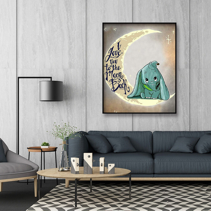 Baby Elephant on the Moon 5D DIY Full Square Diamond Painting Cartoon Mosaic Kit