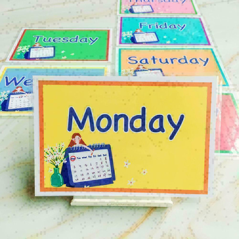 7Pcs Alphabet Number Flash Week Card Set Preschool Educational R6H6 L3H3 K6B7