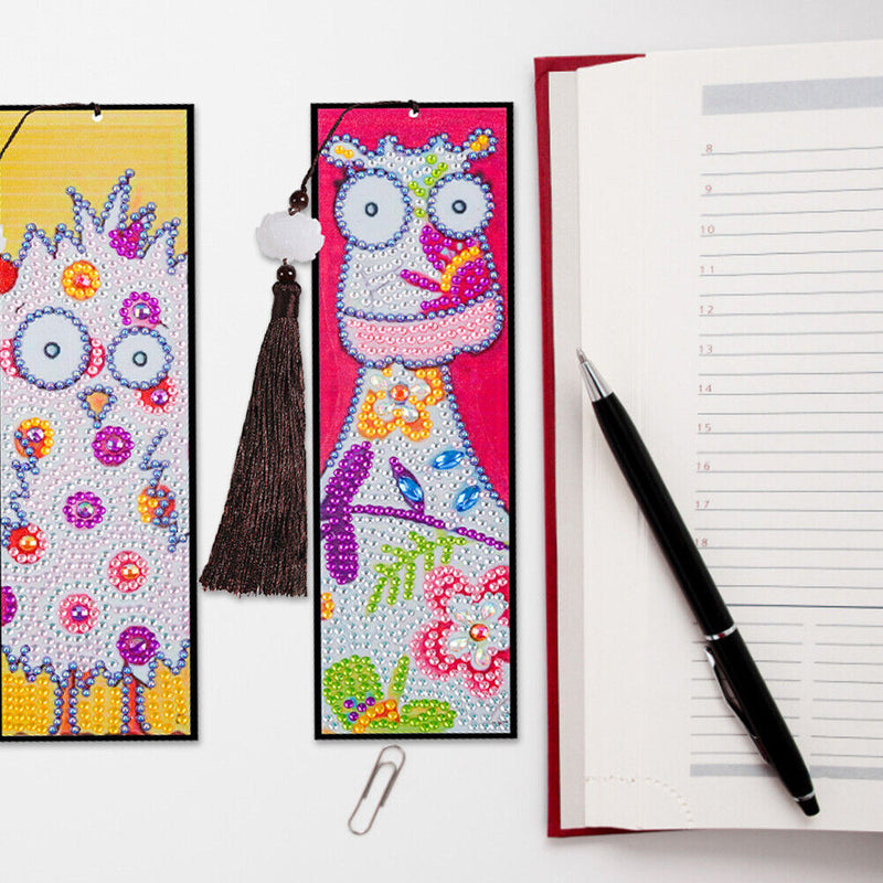 2pcs Special Shaped Drill Diamond Leather Tassel Bookmark DIY Art (SQ12) Newly