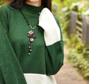Aventurine Long pendants Shell flowers Ethnic exotic necklace wooden necklace