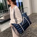 Women Nylon Padded Quilted Handbag Winter Warm Tote Bag Large Capacity Handbag