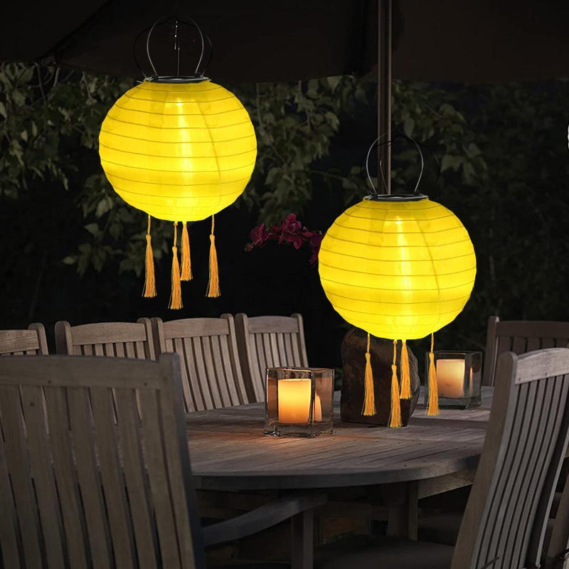 Solar Nylon Lantern Lamp Waterproof Hanging Light Festival Decor (Yellow)