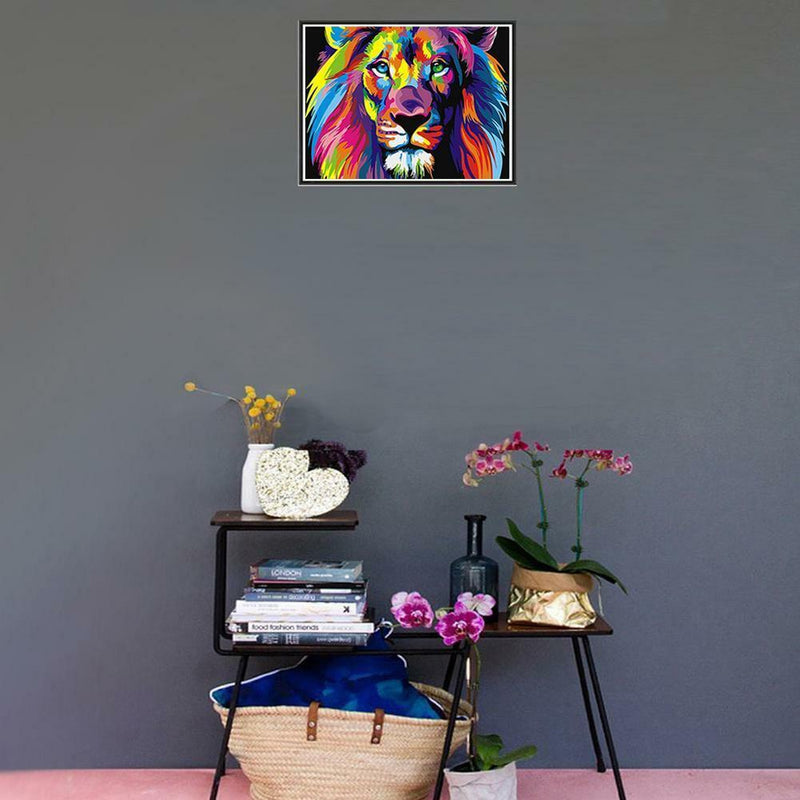 DIY Filling Oil Canvas Paint By Number Kit Multi-Colored Lion Animals Pain hot.