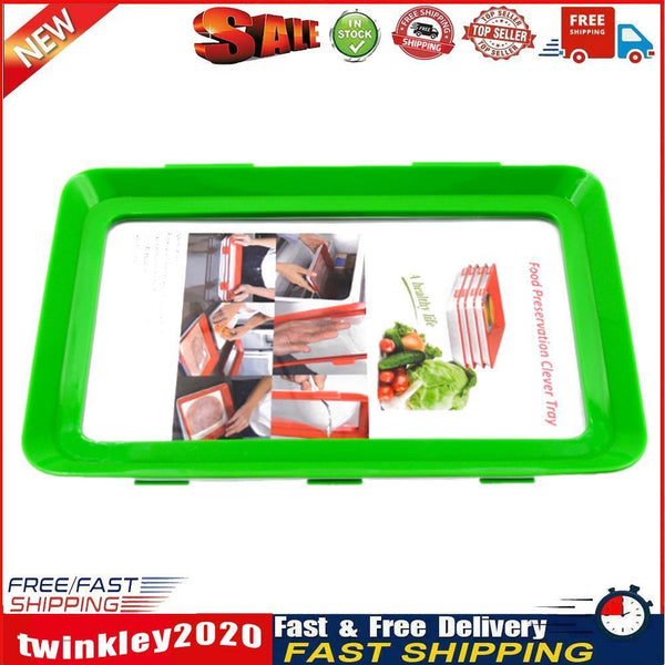 Food Preservation Tray Plastic Food Fresh Storage Plates Container (Green) Newly