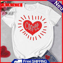 Love Coffee Print Valentines Day Women Summer Neck Short Sleeve T-Shirt