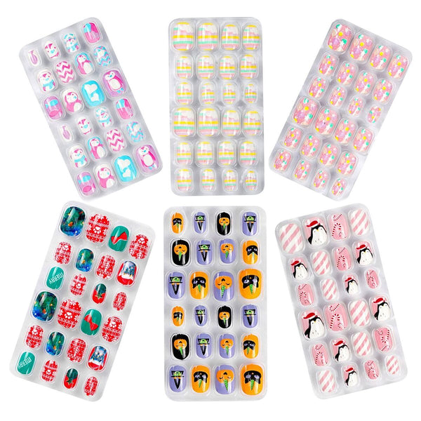 Design Nail Manicure Tips Kids False Nails Press On Full Cover Self Adhesive