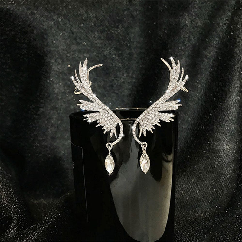 Drop Stud Earrings Dangle Angel Wings Earrings Rhinestone Ear Clip Ear Stud