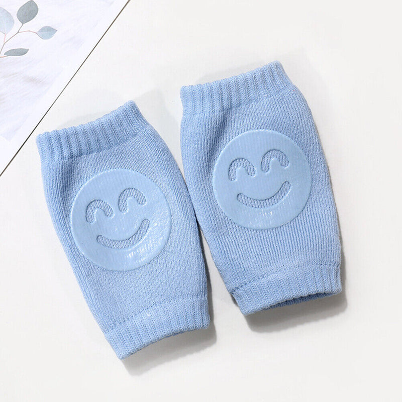 1 Pair Cotton Baby Smile Face Knee Guard Toddler Crawling Knee Pads (Blue) Newly
