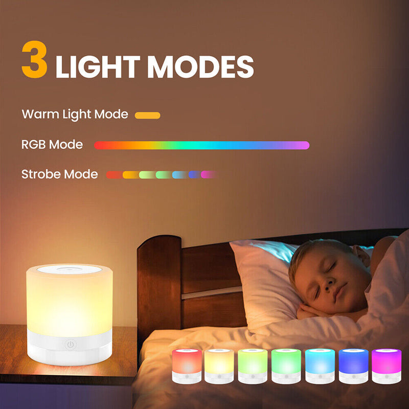 #A 7 Color Changing Table Lamp USB Rechargeable Touch Dimmable RGB Night Lights