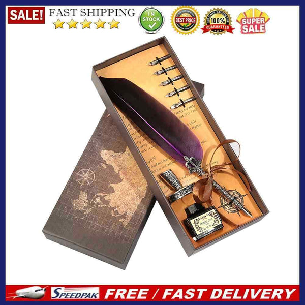 Retro Calligraphy Feather Dip Pen Writing Ink Set Stationery Quill Fountain