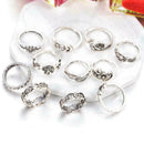 11 Pcs/set Bohemian Retro Crystal Flower Leaves Hollow Gem Set Ring R5C8