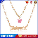 Fashion Double Layer Choker Butterfly Women Letters Pendant Necklace (4)