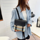 Colorful Straw Backpack Women Woven Leather Splicing Student Travel School Bag