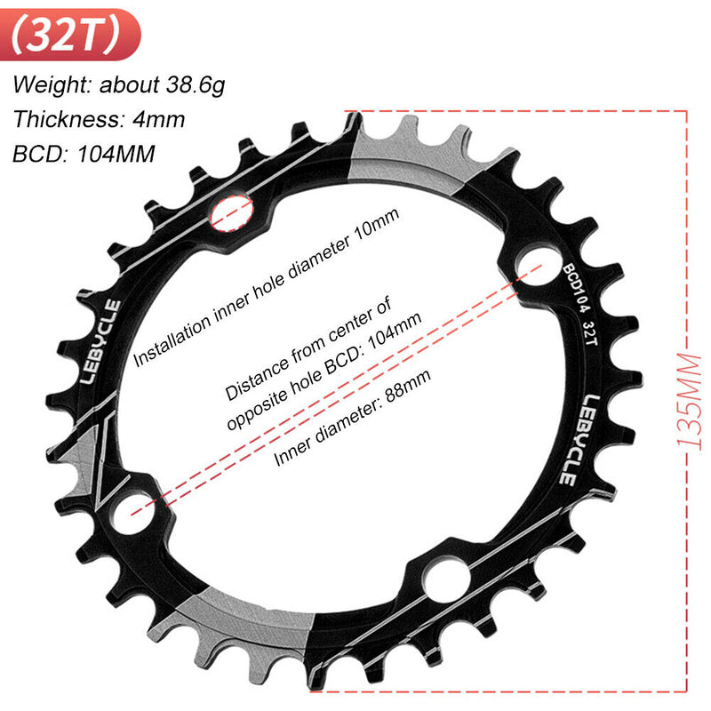 LEBYCLE 104BCD MTB Bike Narrow Wide Chainring Sprocket Single Speed (32T) Newly