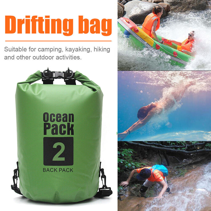 2L Waterproof Dry Bag Swimming Outdoor Drift Kayaking Storage Pack (Green) Newly