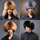 Hunting with Fur Ear Flaps Men's Russian Hat Winter Trapper Hat Bomber Hat