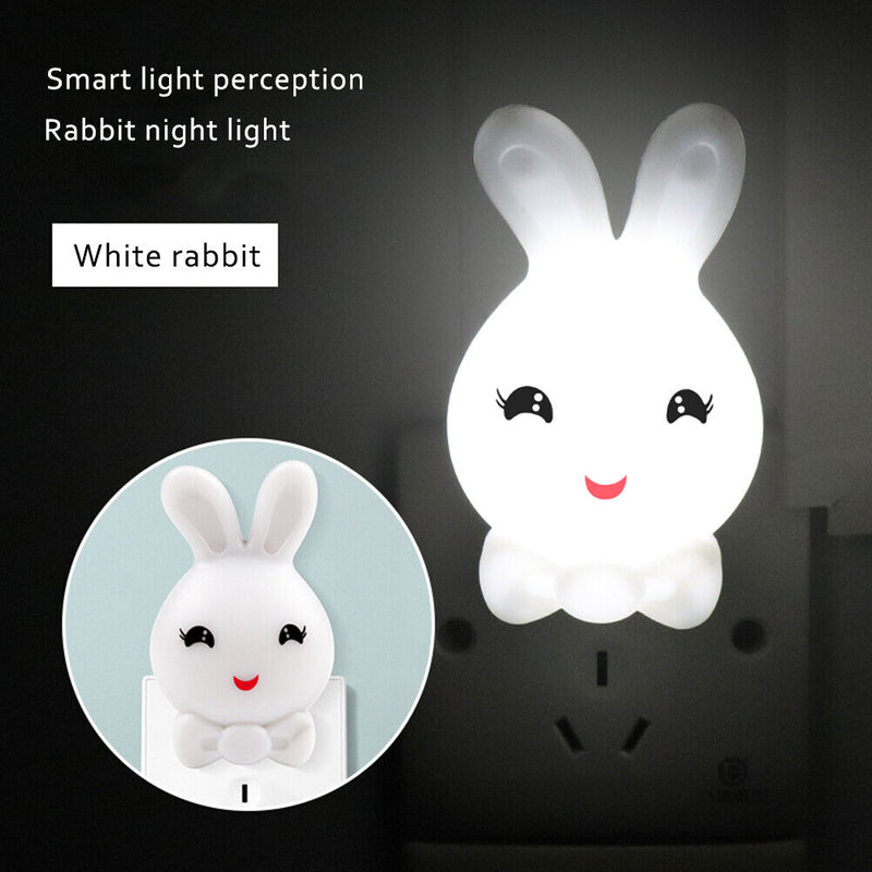 LED Night Light Cute Rabbit Intelligent Bedside Lamp Bedroom Decor (White)