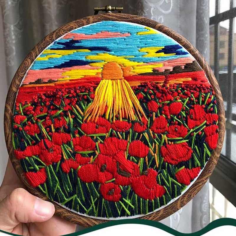 DIY Crafts Needle Punch Flower Embroidery Cross Stitch Kit Embroidery Hoop
