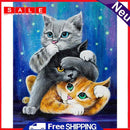 Stacking Cats Oil Paint By Numbers DIY Drawing Picture Kit for Adults Home Decor