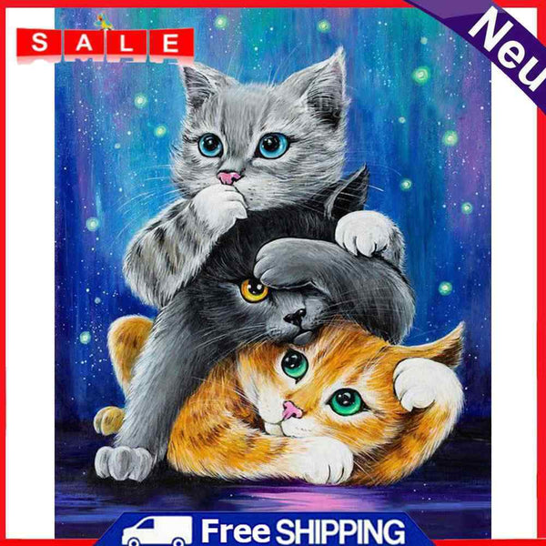 Stacking Cats Oil Paint By Numbers DIY Drawing Picture Kit for Adults Home Decor