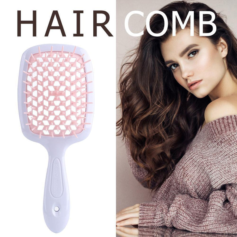 Wide Teeth Air Cushion Combs Scalp Massage Brush Hollow Grid Comb (Pink)