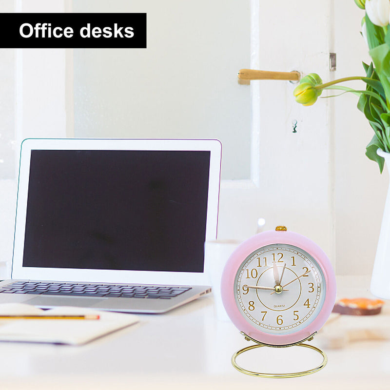 Analog Alarm Clock Light Emitting Silent Non Ticking Clock for Kid (Pink)