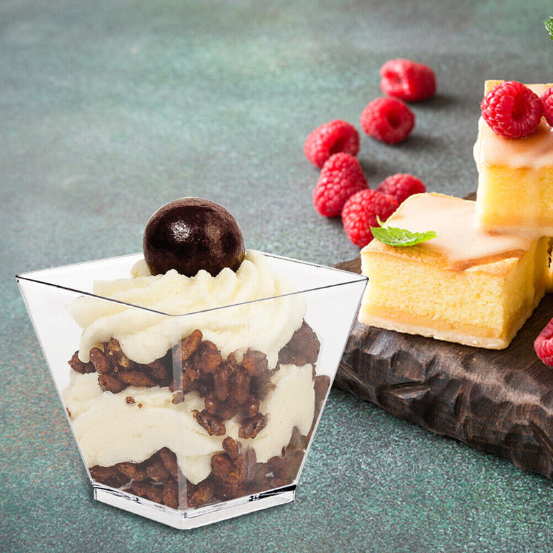 50pcs Food Cups Kitchen Decor Cake Cup with Spoon Set for Jelly Mousse Ice