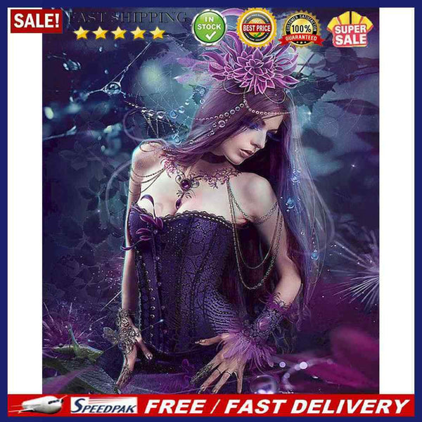 Purple Flower Girl Oil Paint By Numbers Kit DIY Frameless Drawing for Adults Set