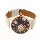 Trendy Fashion Mirror Face Flower PU Leather Wrist Watch (Beige)