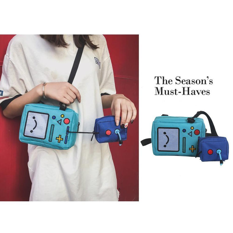 Fashion Women Mini Shoulder Bag Canvas Cartoon Robot Crossbody Bags Purse